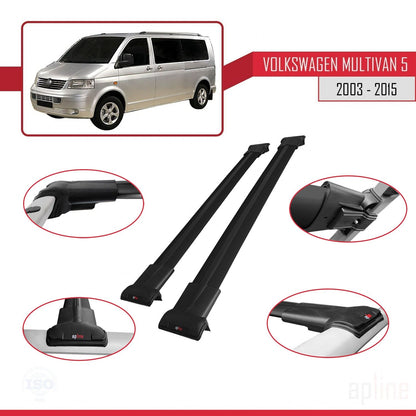 Compatible avec Volkswagen T5 Multivan 2003-2015 FLY Model Barres de Toit Railing Porte-Bagages de Voiture Noir Aluminium 2 Barres