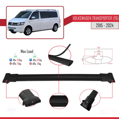 Compatible avec Volkswagen T6 Transporter 2015-2024 FLY Model Barres de Toit Railing Porte-Bagages de Voiture Noir Aluminium 2 Barres