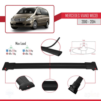 Compatible con Mercedes Viano 2 (W639) Post-Facelift 2010-2014 FLY Model Barras de Techo Auto Portaequipajes Barras Transversales Negro Aluminio 3 Barras