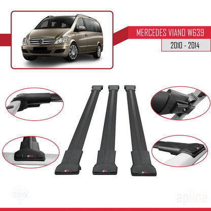 Compatible con Mercedes Viano 2 (W639) Post-Facelift 2010-2014 FLY Model Barras de Techo Auto Portaequipajes Barras Transversales Negro Aluminio 3 Barras