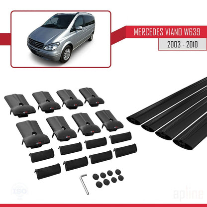Compatible with Mercedes Viano 2 (W639) Pre-Facelift 2003-2010 FLY Model Car Roof Rack Cross Bar Black Aluminium 4 Bars