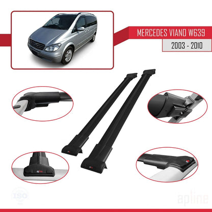 Compatible with Mercedes Viano 2 (W639) Post-Facelift 2010-2014 FLY Model Car Roof Rack Cross Bar Black Aluminium 2 Bars