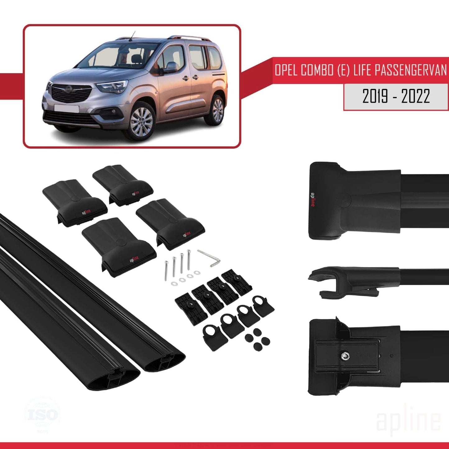 Compatible avec Opel Combo E Cargo 2019-2022 FLY Model Barres de Toit Railing Porte-Bagages de Voiture Noir Aluminium 2 Barres