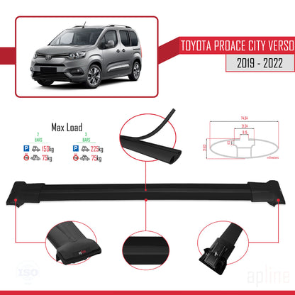 Compatible avec Toyota Proace City Verso 2019-2022 FLY Model Barres de Toit Railing Porte-Bagages de Voiture Noir Aluminium 2 Barres