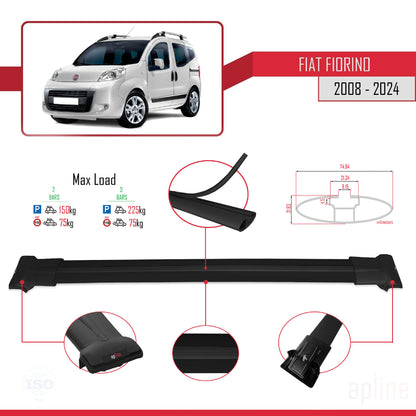 Compatible avec Fiat Fiorino 3 2008-2025 FLY Model Barres de Toit Railing Porte-Bagages de Voiture Noir Aluminium 2 Barres