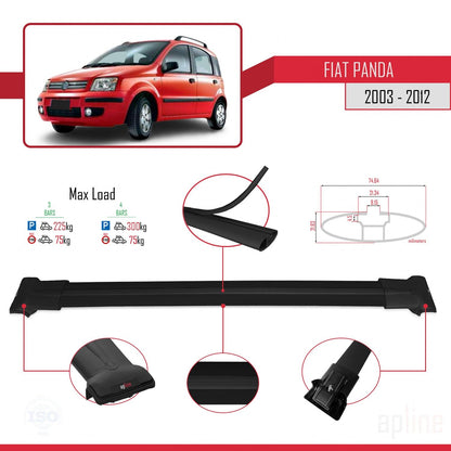 Compatibile con Fiat Panda 2 (169) 2003-2012 Modello FLY Barre Portatutto Railing Portapacchi Auto Alluminio Nero 3 Barre