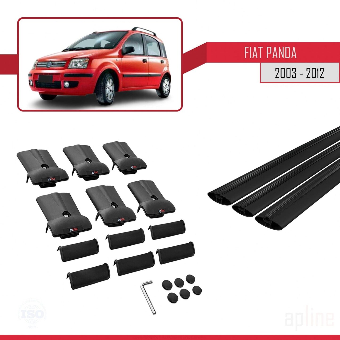 Compatibile con Fiat Panda 2 (169) 2003-2012 Modello FLY Barre Portatutto Railing Portapacchi Auto Alluminio Nero 3 Barre