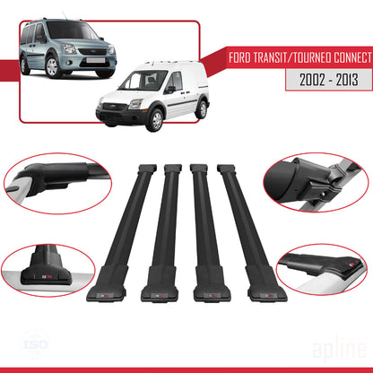 Compatible avec Ford Transit/Tourneo Connect 2002-2013 FLY Model Barres de Toit Railing Porte-Bagages de Voiture Noir Aluminium 4 Barres