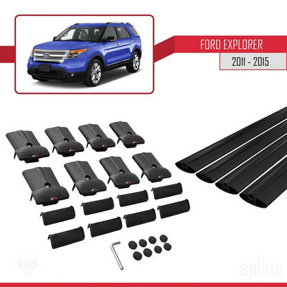 Compatible avec Ford Explorer 5 (U502) Pre-Facelift 2011-2015 FLY Model Barres de Toit Railing Porte-Bagages de Voiture Noir Aluminium 4 Barres