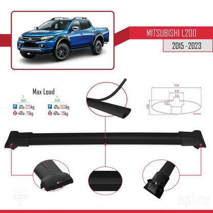 Compatible con Mitsubishi L200 V 2015-2023 FLY Model Barras de Techo Auto Portaequipajes Barras Transversales Negro Aluminio 3 Barras