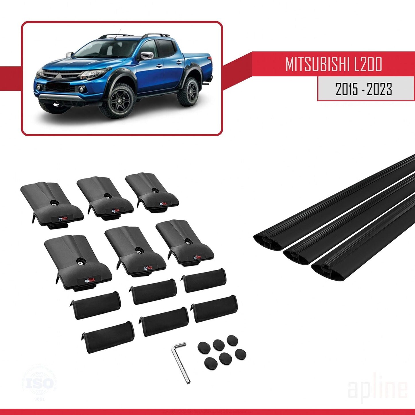 Compatible con Mitsubishi L200 V 2015-2023 FLY Model Barras de Techo Auto Portaequipajes Barras Transversales Negro Aluminio 3 Barras