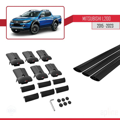 Compatible con Mitsubishi L200 V 2015-2023 FLY Model Barras de Techo Auto Portaequipajes Barras Transversales Negro Aluminio 3 Barras