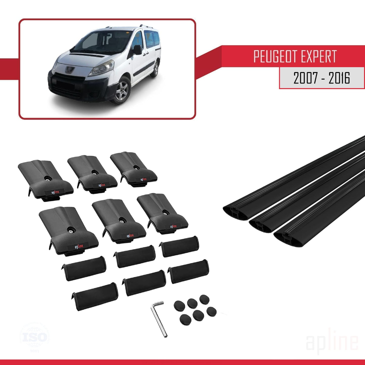 Compatible con Peugeot Expert 2 2007-2016 FLY Model Barras de Techo Auto Portaequipajes Barras Transversales Negro Aluminio 3 Barras