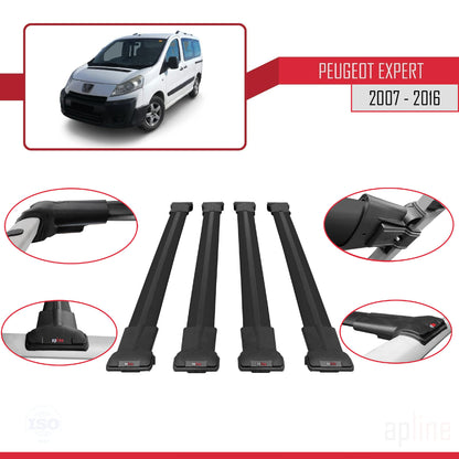 Compatible con Peugeot Expert 2 2007-2016 FLY Model Barras de Techo Auto Portaequipajes Barras Transversales Negro Aluminio 4 Barras