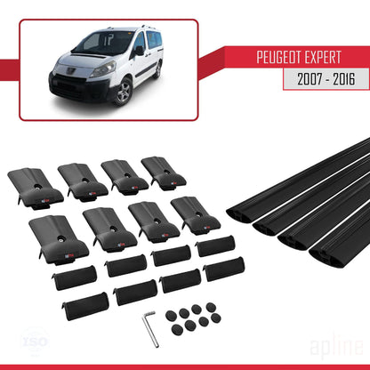 Compatible con Peugeot Expert 2 2007-2016 FLY Model Barras de Techo Auto Portaequipajes Barras Transversales Negro Aluminio 4 Barras