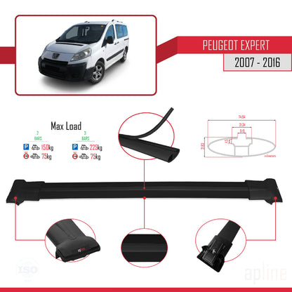 Compatible con Peugeot Expert 2 2007-2016 FLY Model Barras de Techo Auto Portaequipajes Barras Transversales Negro Aluminio 2 Barras