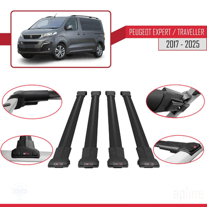 Compatible with Peugeot Expert 3 Traveller 2017-2025 FLY Model Car Roof Rack Cross Bar Black Aluminium 4 Bars