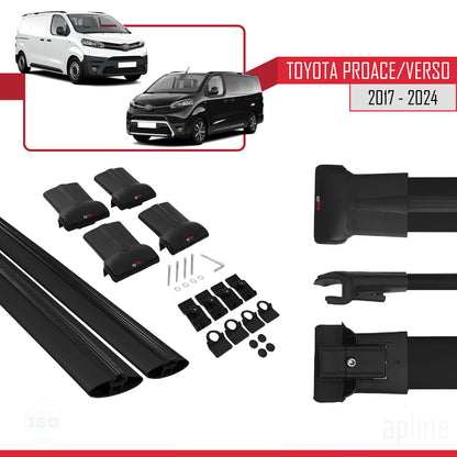 Compatible avec Toyota Proace 2017-2025 FLY Model Barres de Toit Railing Porte-Bagages de Voiture Noir Aluminium 2 Barres