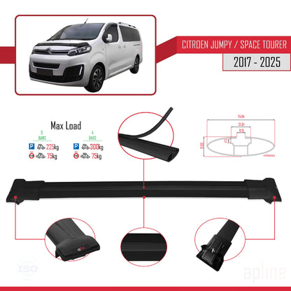 Compatible avec Citroen Jumpy 3 (K0) Space Tourer 2017-2025 FLY Model Barres de Toit Railing Porte-Bagages de Voiture Noir Aluminium 4 Barres