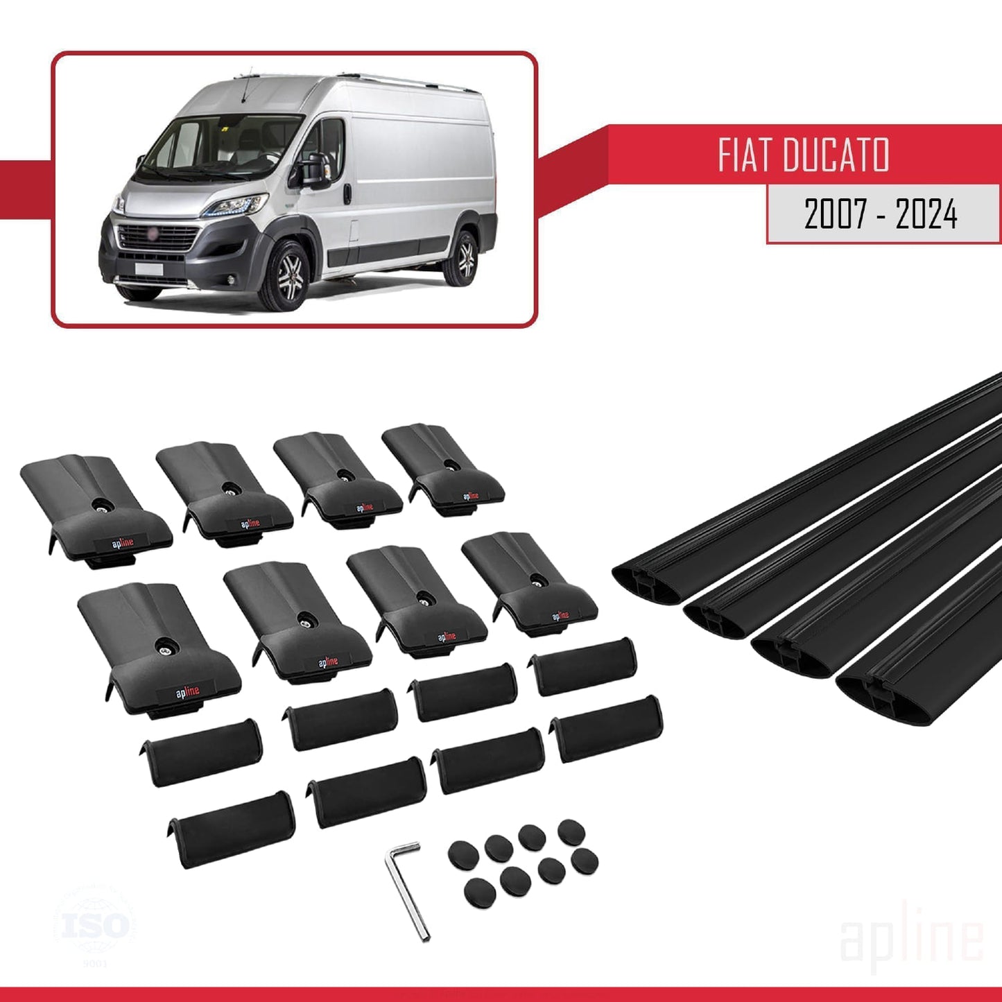 Compatible avec Fiat Ducato 3 2007-2025 FLY Model Barres de Toit Railing Porte-Bagages de Voiture Noir Aluminium 4 Barres