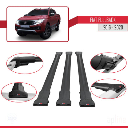 Kompatibel mit Fiat Fullback 2016-2020 FLY Modell Dachgepäckträger, schwarzes Aluminium, 3 Stangen