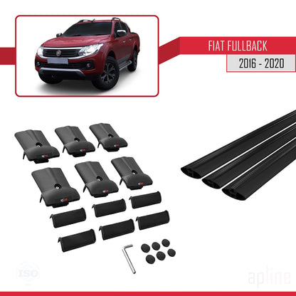Kompatibel mit Fiat Fullback 2016-2020 FLY Modell Dachgepäckträger, schwarzes Aluminium, 3 Stangen