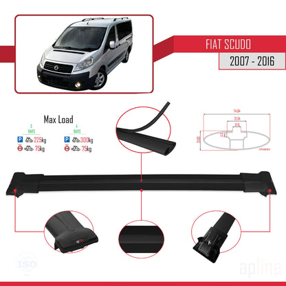 Kompatibel mit Fiat Scudo 2 2007-2016 FLY Modell Dachgepäckträger, schwarzes Aluminium, 3-Stangen