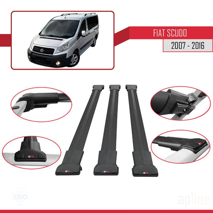 Kompatibel mit Fiat Scudo 2 2007-2016 FLY Modell Dachgepäckträger, schwarzes Aluminium, 3-Stangen