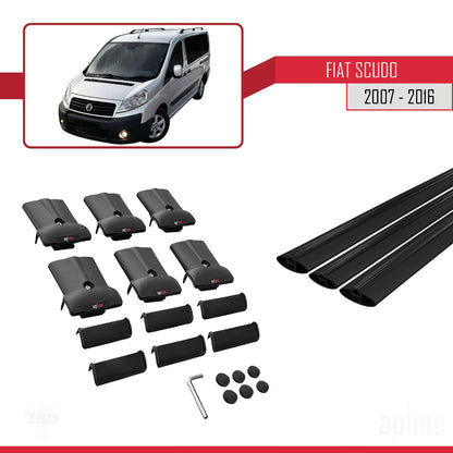 Kompatibel mit Fiat Scudo 2 2007-2016 FLY Modell Dachgepäckträger, schwarzes Aluminium, 3-Stangen