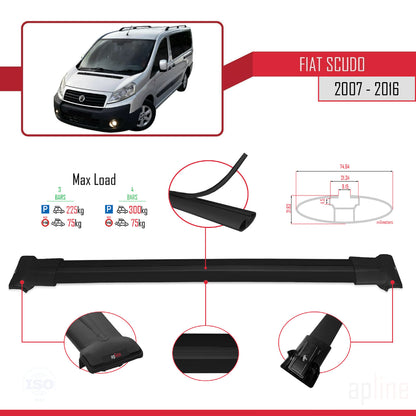 Kompatibel mit Fiat Scudo 2 2007-2016 FLY Modell Dachgepäckträger, schwarzes Aluminium, 4 Stangen