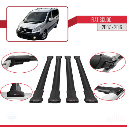 Kompatibel mit Fiat Scudo 2 2007-2016 FLY Modell Dachgepäckträger, schwarzes Aluminium, 4 Stangen