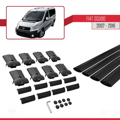 Kompatibel mit Fiat Scudo 2 2007-2016 FLY Modell Dachgepäckträger, schwarzes Aluminium, 4 Stangen