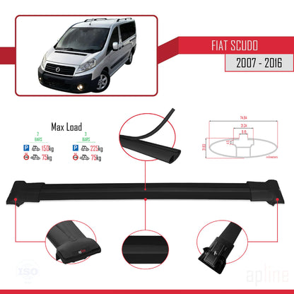 Kompatibel mit Fiat Scudo 2 2007-2016 FLY Modell Dachgepäckträger, schwarzes Aluminium, 2 Stangen
