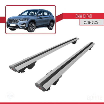Compatibile con BMW X1 (F48) 2016-2022 Modello HOOK Barre portatutto per auto Portapacchi in alluminio grigio 2 barre
