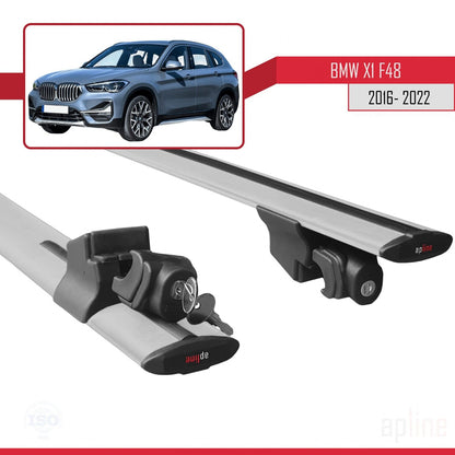 Compatibile con BMW X1 (F48) 2016-2022 Modello HOOK Barre portatutto per auto Portapacchi in alluminio grigio 2 barre
