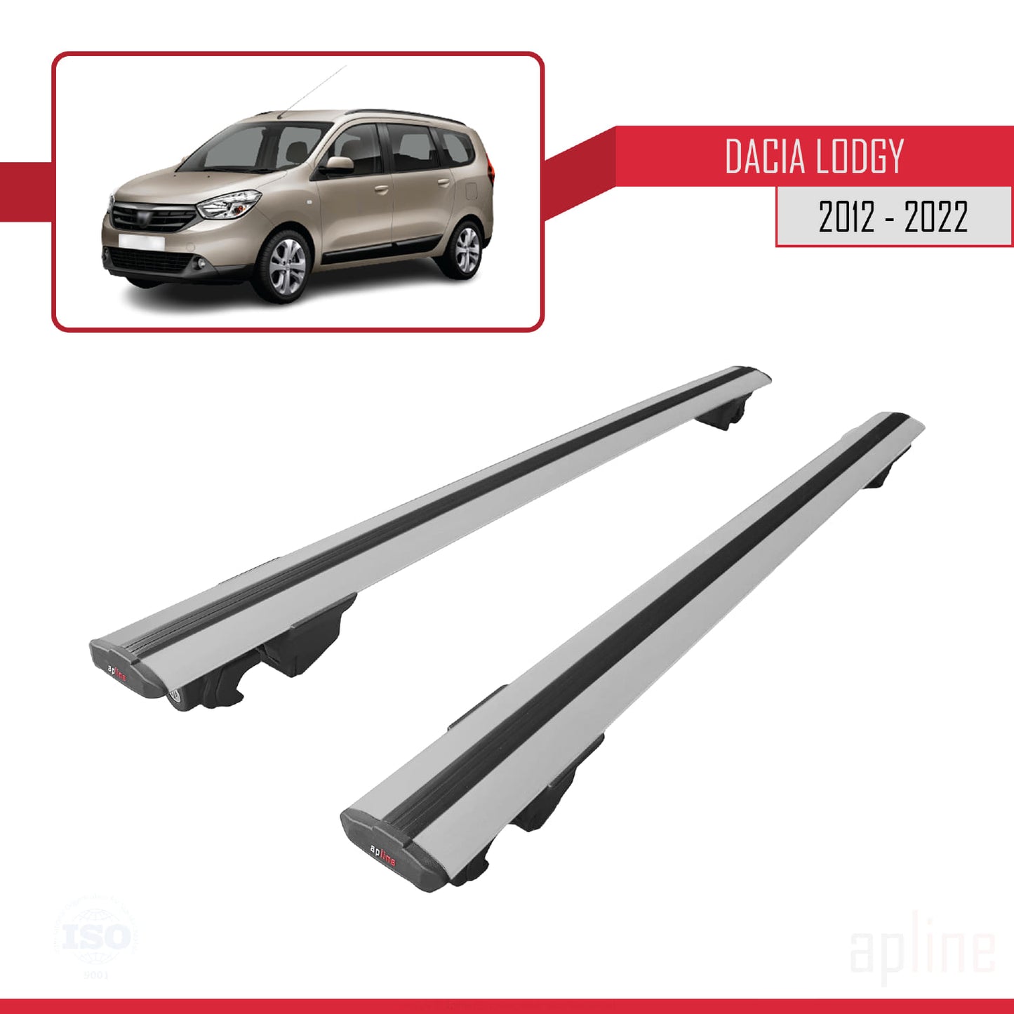 Compatibile con Dacia Lodgy (J92) 2012-2022 Modello HOOK Barre portatutto per auto Portapacchi Grigio Alluminio 2 Barre