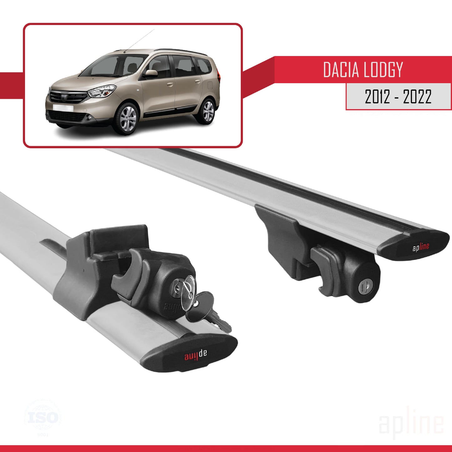 Compatibile con Dacia Lodgy (J92) 2012-2022 Modello HOOK Barre portatutto per auto Portapacchi Grigio Alluminio 2 Barre