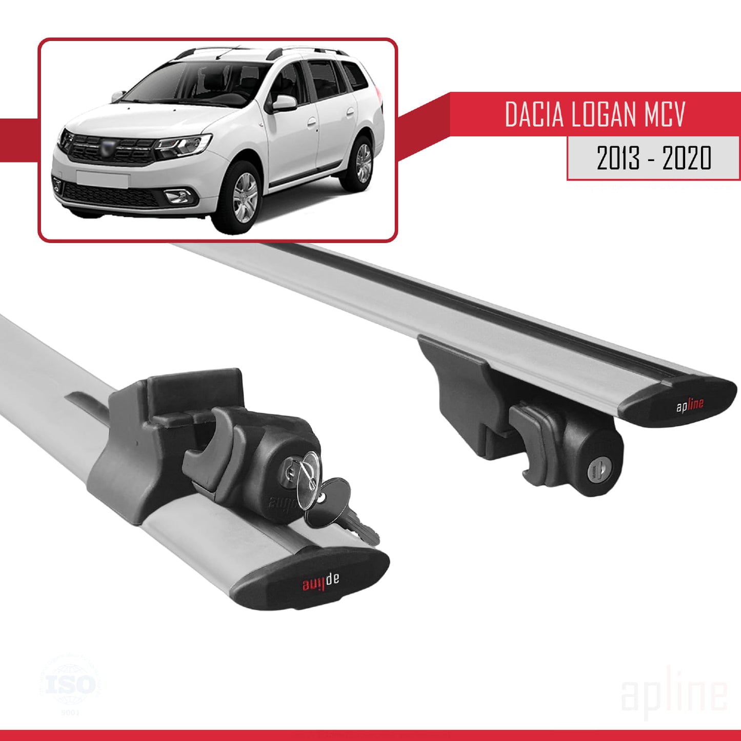 Compatibile con Dacia Logan 2 MCV (K52) 2013-2020 Modello HOOK Barre portatutto Portapacchi per auto Grigio Alluminio 2 Barre