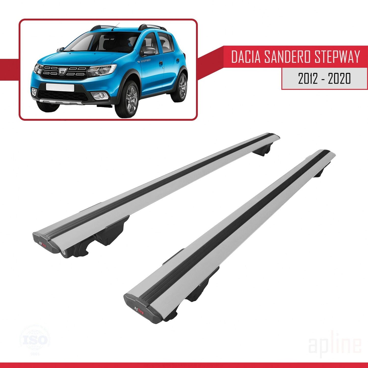 Compatible avec Dacia Sandero Stepway 2 2012-2020 HOOK Model Barres de Toit Railing Porte-Bagages de Voiture Gris Aluminium 2 Barres