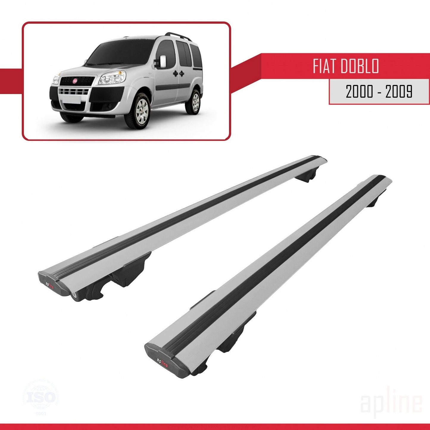 Compatibile con Fiat Doblo 2000-2009 Modello HOOK Barre Portatutto Railing Portapacchi Auto Alluminio Grigio 2 Barre