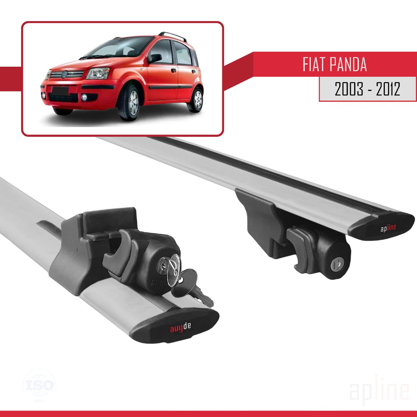 Compatibile con Fiat Panda 2 (169) 2003-2012 Modello HOOK Barre Portatutto Railing Portapacchi Auto Alluminio Grigio 2 Barre
