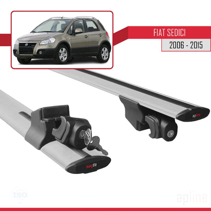 Kompatibel mit Fiat Sedici 2006-2015 HOOK Modell Dachgepäckträger, graues Aluminium, 2 Stangen