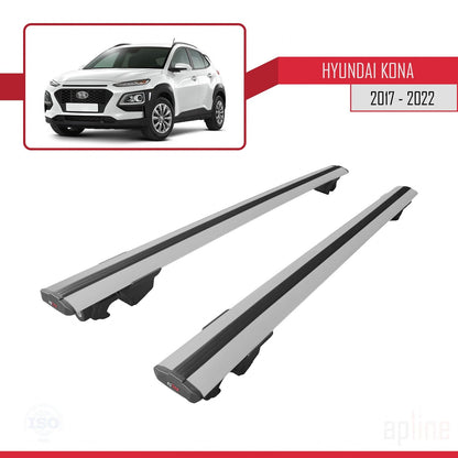 Compatible con Hyundai Kona (OS) 2017-2022 HOOK Model Barras de Techo Auto Portaequipajes Barras Transversales Gris Aluminio 2 Barras