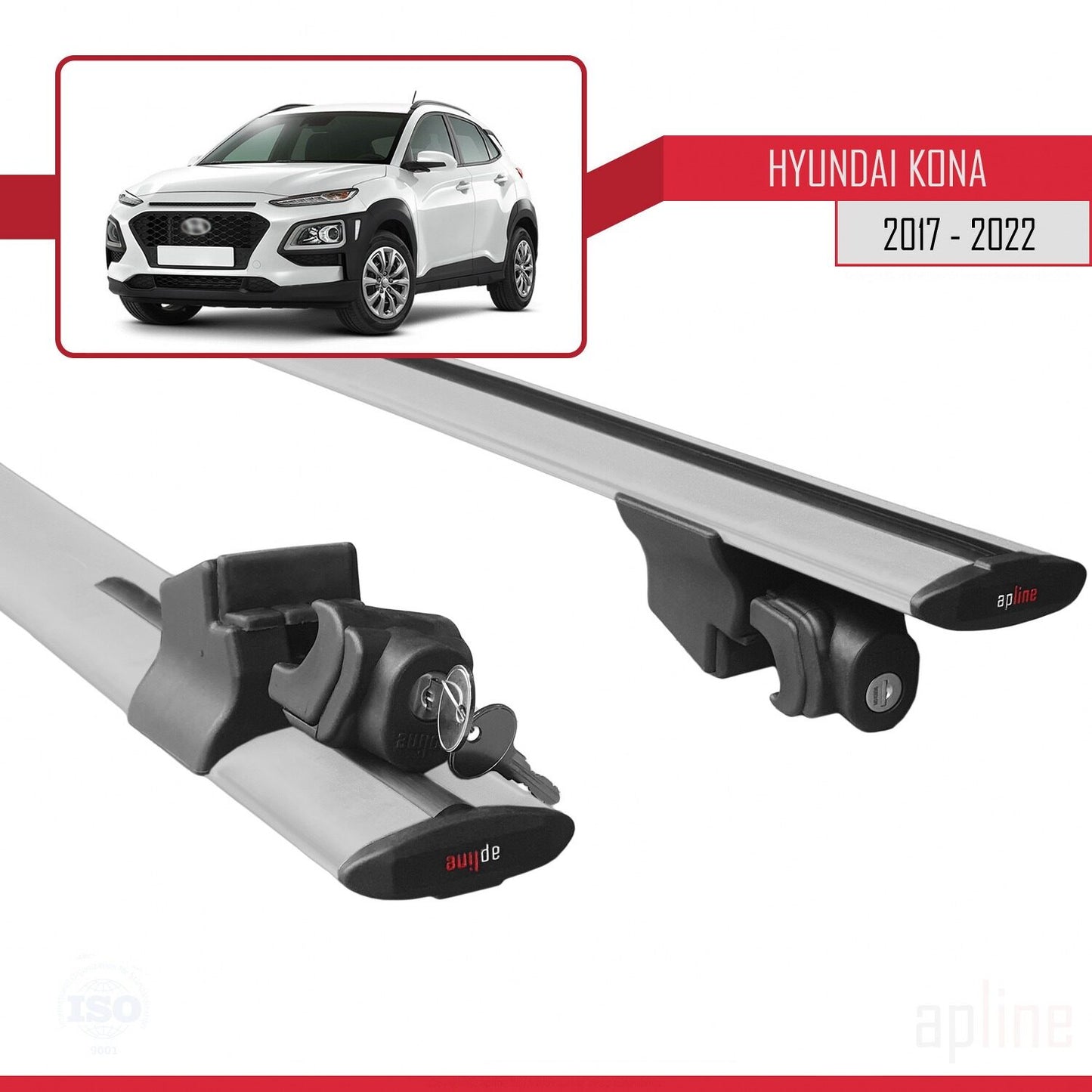Compatible con Hyundai Kona (OS) 2017-2022 HOOK Model Barras de Techo Auto Portaequipajes Barras Transversales Gris Aluminio 2 Barras