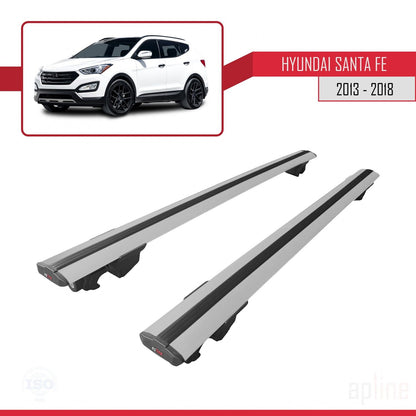 Compatible avec Hyundai Santa Fe 3 (DM) 2013-2018 HOOK Model Barres de Toit Railing Porte-Bagages de Voiture Gris Aluminium 2 Barres