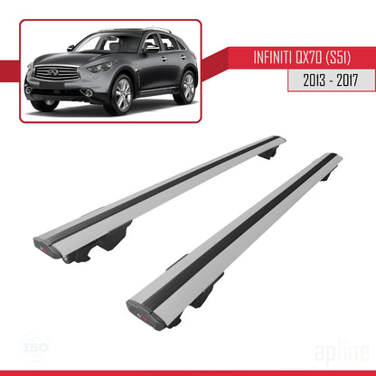 Compatible avec Infiniti QX70 (S51) 2013-2017 HOOK Model Barres de Toit Railing Porte-Bagages de Voiture Gris Aluminium 2 Barres