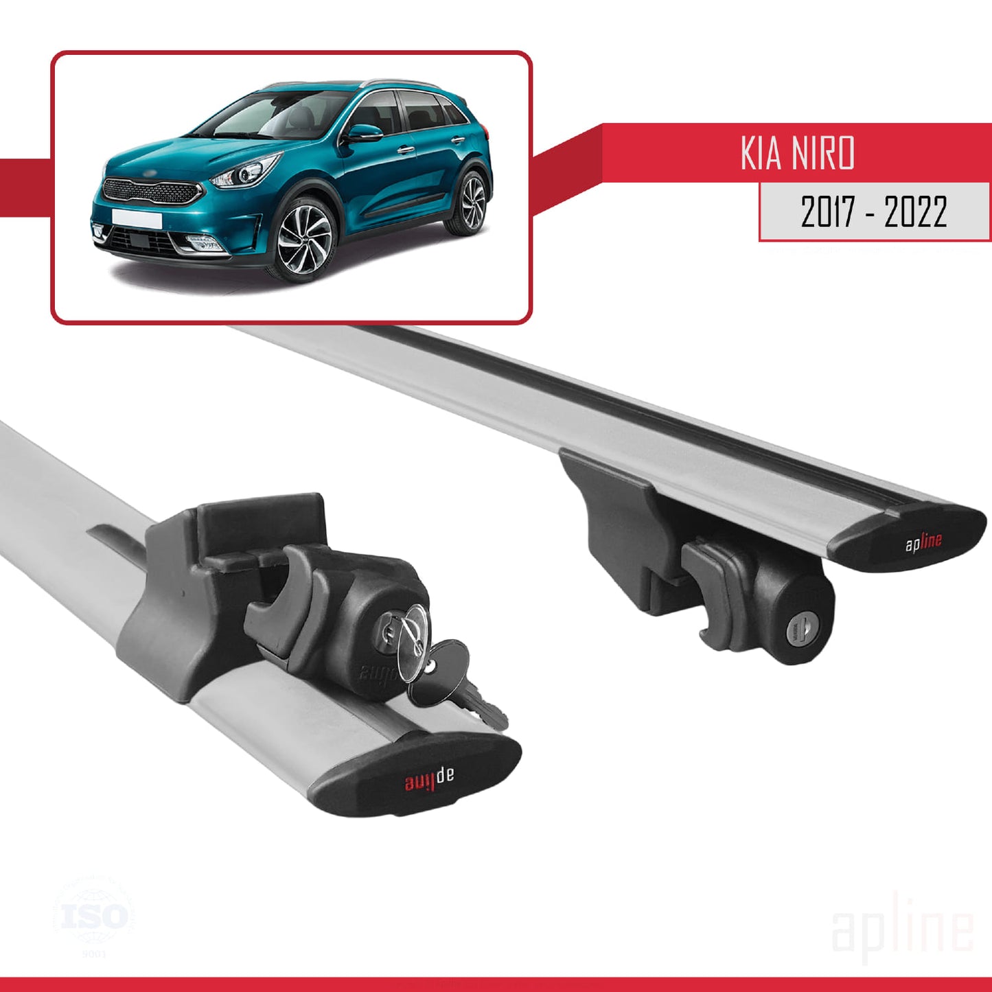 Compatible avec Kia Niro (DE) 2017-2022 HOOK Model Barres de Toit Railing Porte-Bagages de Voiture Gris Aluminium 2 Barres