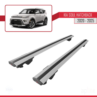 Compatible avec Kia Soul 3 (SK3) 2020-2025 HOOK Model Barres de Toit Railing Porte-Bagages de Voiture Gris Aluminium 2 Barres