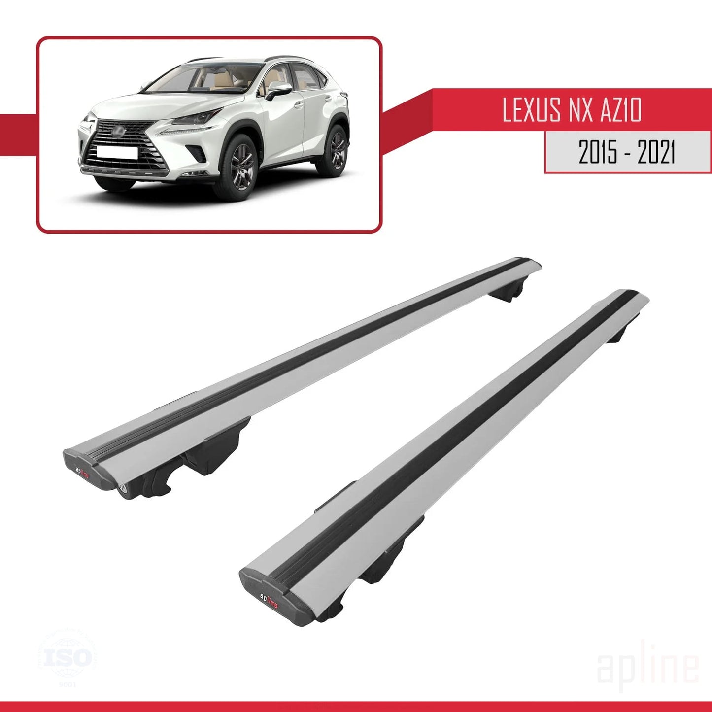 Compatible avec Lexus NX (AZ10) 2015-2021 HOOK Model Barres de Toit Railing Porte-Bagages de Voiture Gris Aluminium 2 Barres
