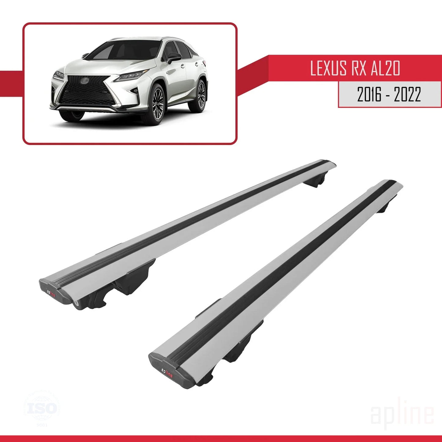 Compatible avec Lexus RX 4 (AL20) 2016-2022 HOOK Model Barres de Toit Railing Porte-Bagages de Voiture Gris Aluminium 2 Barres
